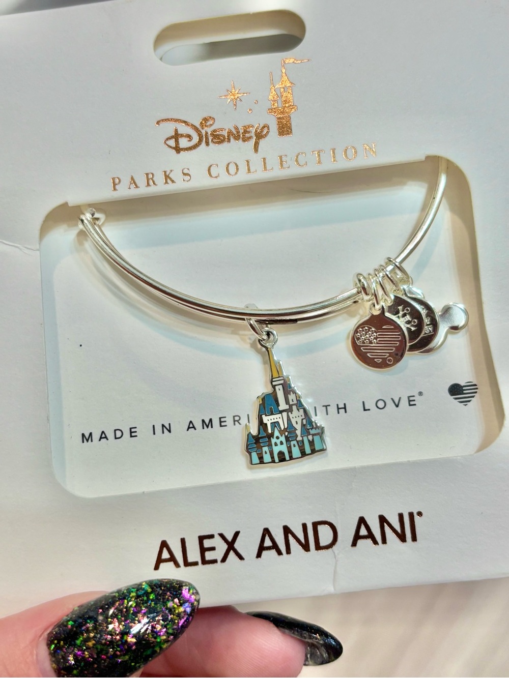 Alex and Ani Silver-tone Blue Castle Charm Bangle Bracelet